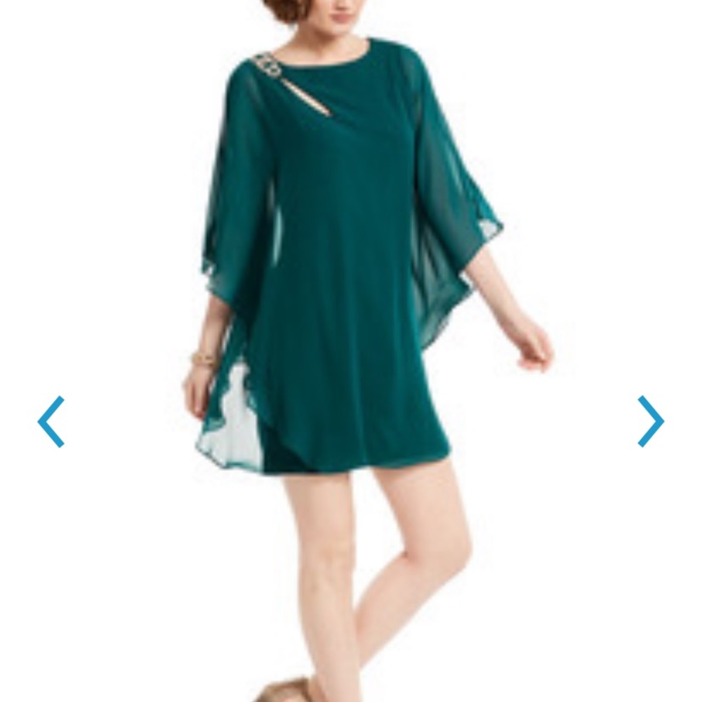 Green Chiffon Overlay Dress with Keyhole Cutout | X by XSCAPE | 4 - Picture 2 of 7